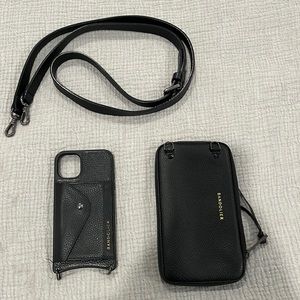 Bandolier black IPhone 11 case, pouch and strap. Silver/pewter hardware